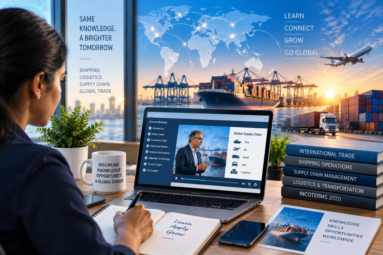 Smiling professional working on a laptop, representing online logistics training